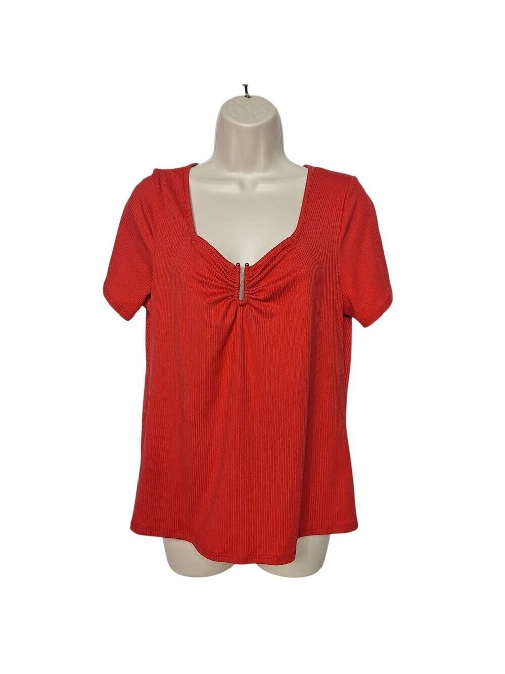 Sugar Coded Red Ribbed Keyhole Top Plus Size 1X - Picture 2 of 5